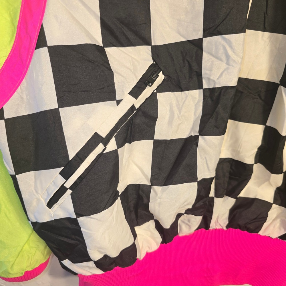 Hotdogger USA Windbreaker Small Neon Green Pink Checkered Retro 90s Jacket - Picture 4 of 11